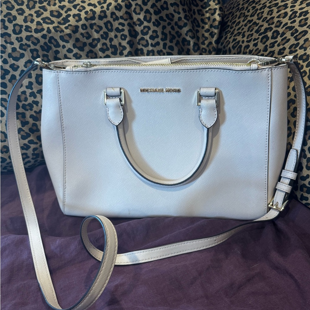 Michael Kors White Saffiano Leather Satchel with Shoulder Strap